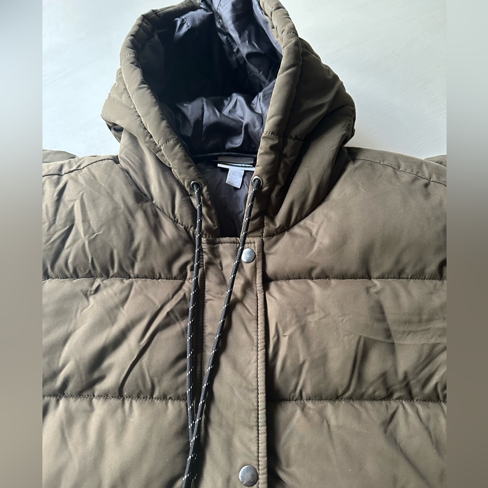 Zella Olive Green Long Hooded Puffer Vest